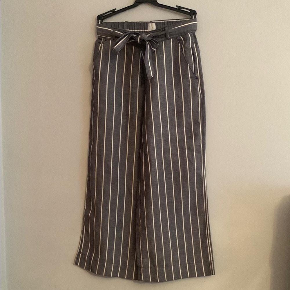 Joie Gray and White Striped Wide Leg Pants - Preloved